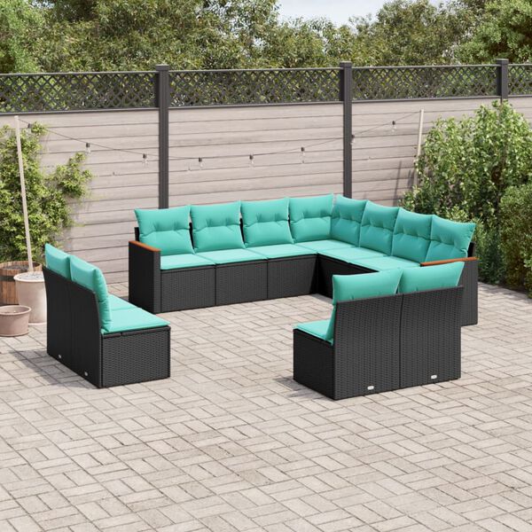 vidaXL Salon de jardin 11 pcs avec coussins noir r&eacute;sine tress&eacute;e