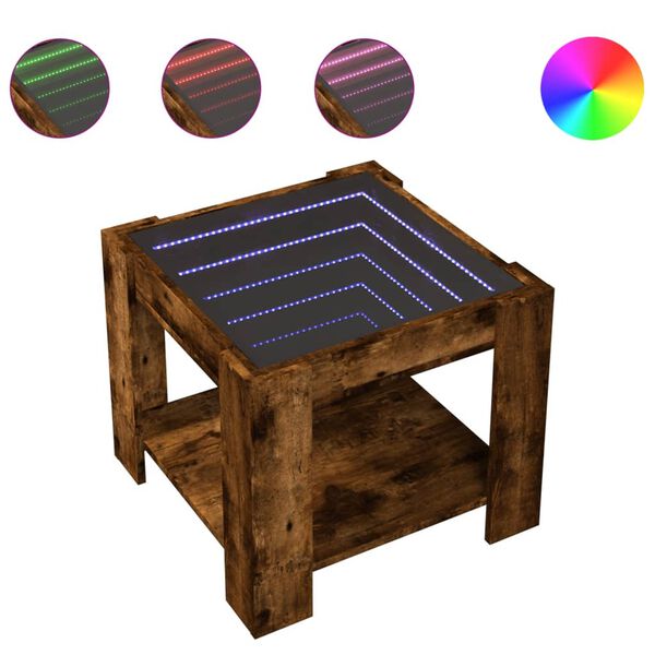 vidaXL Table basse avec LED ch&ecirc;ne fum&eacute; 53x53x45 cm bois d'ing&eacute;nierie