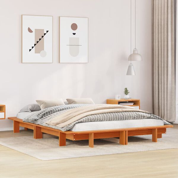vidaXL Cadre de lit sans matelas cire marron 150x200cm bois pin massif