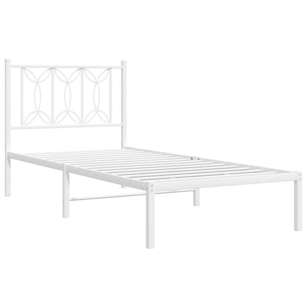 vidaXL Cadre de lit m&eacute;tal sans matelas avec t&ecirc;te de lit blanc 75x190cm