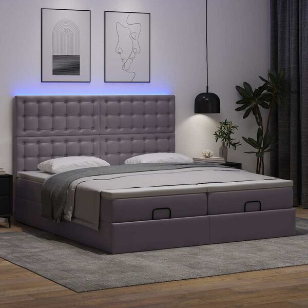 vidaXL Lit ottoman avec matelas & LED Gris 180x200cm similicuir