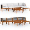 vidaXL Salon de jardin 6 pi&egrave;ces avec coussins, bois d'acacia cr&egrave;me et corde