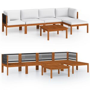 vidaXL Salon de jardin 6 pi&egrave;ces avec coussins, bois d'acacia cr&egrave;me et corde