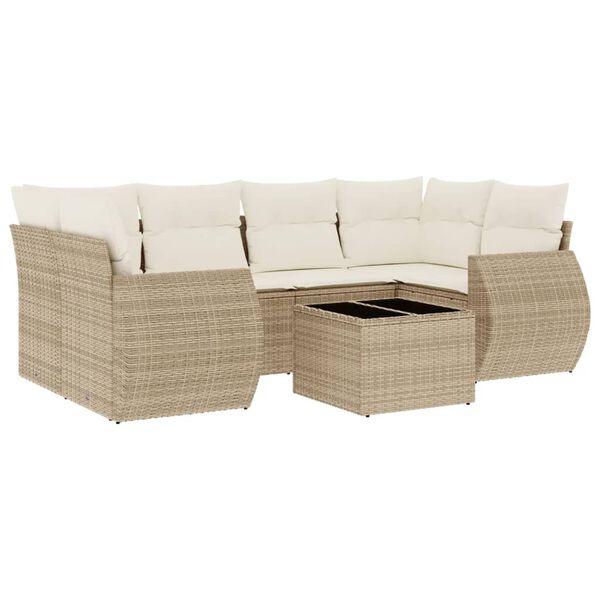 vidaXL Salon de jardin avec coussins 7 pcs beige r&eacute;sine tress&eacute;e