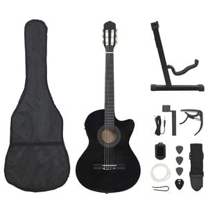 vidaXL Jeu de guitare 12pcs occidental avec &eacute;galiseur et 6 cordes Noir