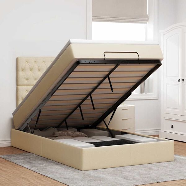 vidaXL Cadre de lit ottoman avec matelas cr&egrave;me 120x190 cm tissu