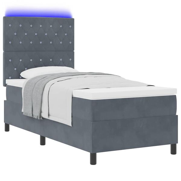 vidaXL Lit &agrave; ressort LED avec matelas Gris fonc&eacute; 90 x 190 cm Velours