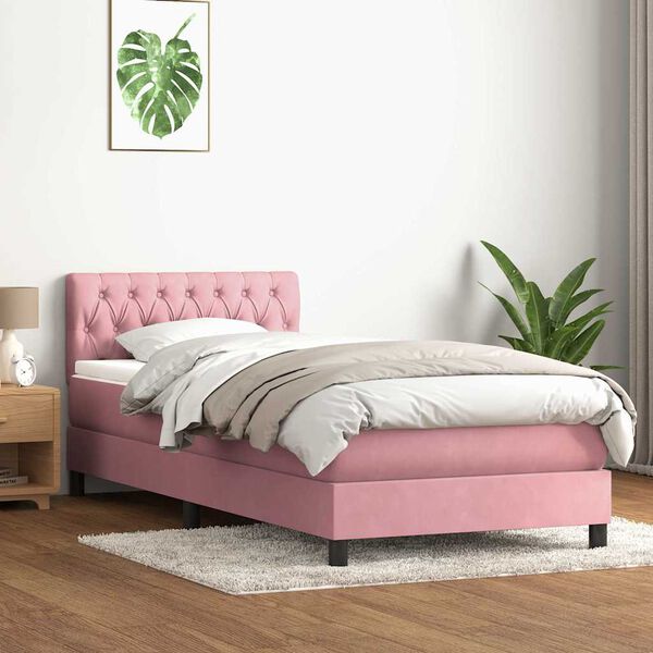 vidaXL Sommier &agrave; lattes de lit avec matelas rose 80x210 cm velours
