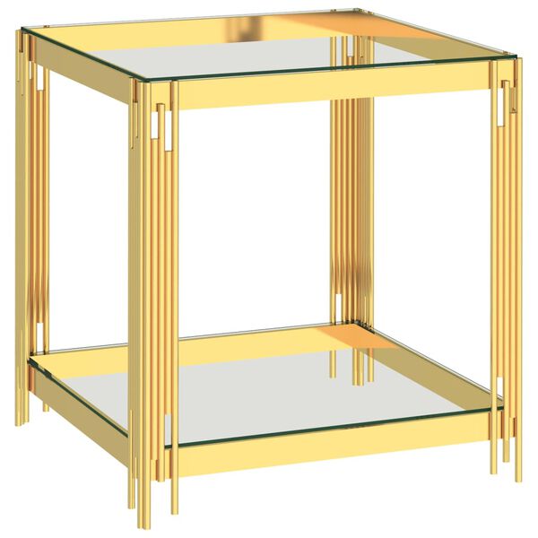 vidaXL Table basse Dor&eacute; 55x55x55 cm Acier inoxydable et verre