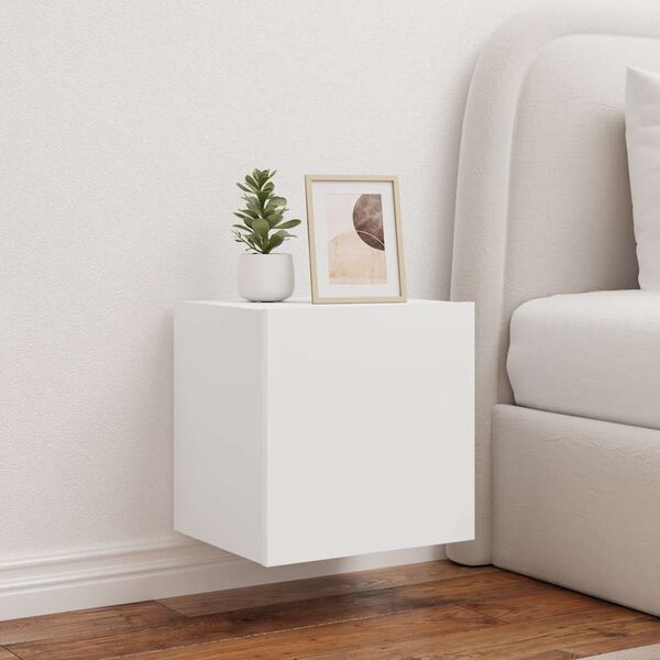 vidaXL Meubles TV muraux avec lumi&egrave;res LED 2 pcs blanc 40,5x35x40 cm