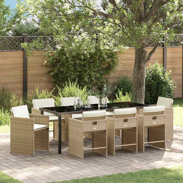 vidaXL Ensemble de salle &agrave; manger pour jardin 9 pcs Beige polyrotin