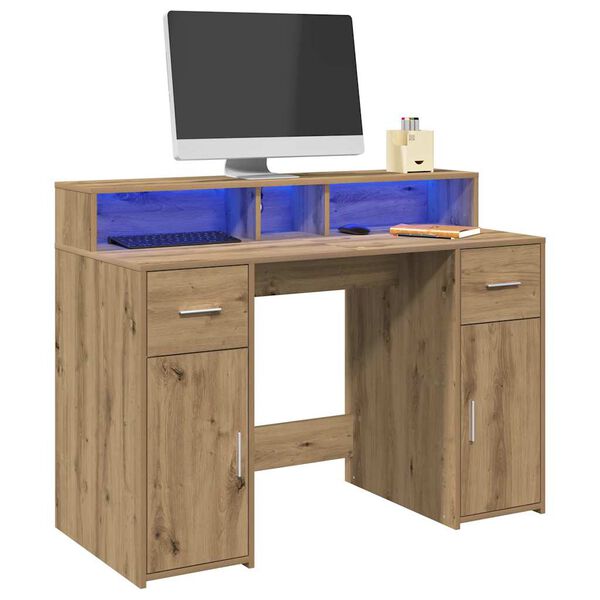 vidaXL Bureau avec lumières LED chêne artisanal bois d'ingénierie