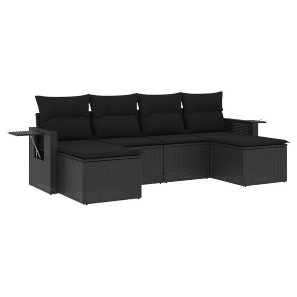 vidaXL Salon de jardin 6 pcs avec coussins noir r&eacute;sine tress&eacute;e