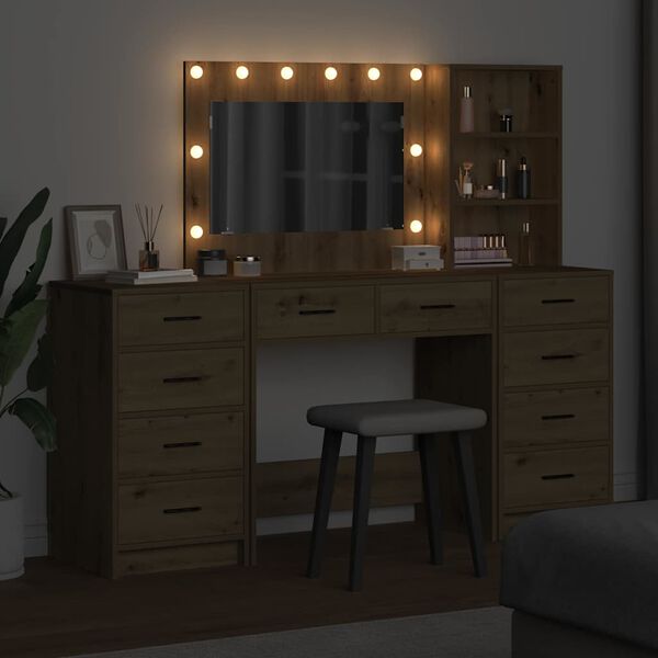 vidaXL Table de Toilette 3 pcs Ch&ecirc;ne artisanal Bois d'ing&eacute;nierie