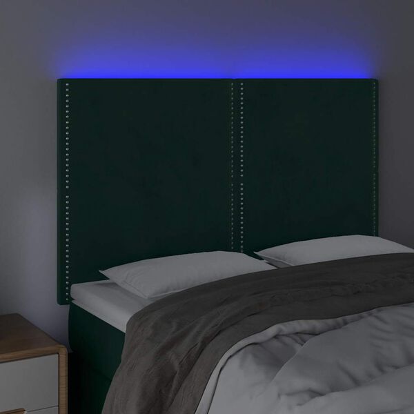 vidaXL T&ecirc;te de lit &agrave; LED Vert fonc&eacute; 144x5x118/128 cm Velours
