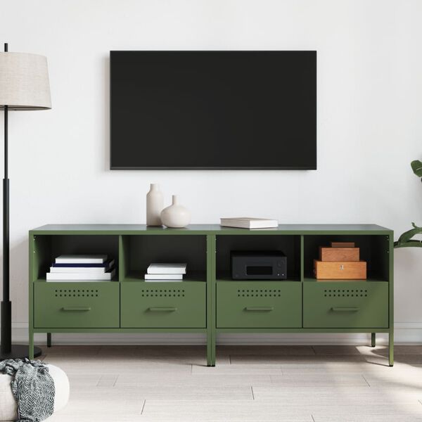 vidaXL Meubles TV 2 pcs vert olive 68x39x50,5 cm acier