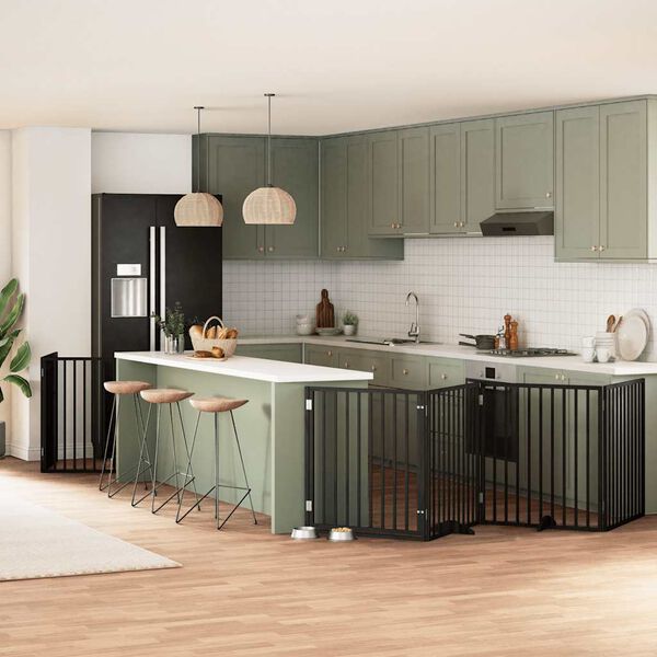 vidaXL Barri&egrave;re pour chien porte pliable 10panneaux noir bois peuplier