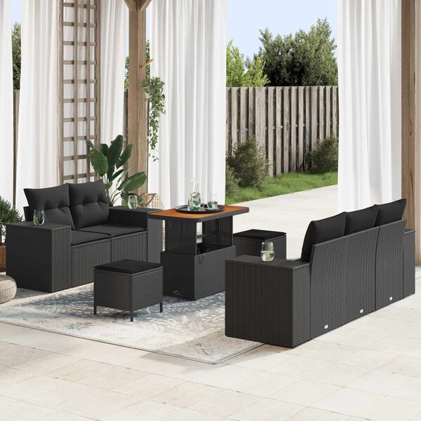 vidaXL Ensemble de canap&eacute; de jardin 8 pcs Noir polyrotin