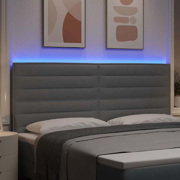 vidaXL T&ecirc;te de lit LED avec t&ecirc;te de lit Gris clair 200 cm Polyester