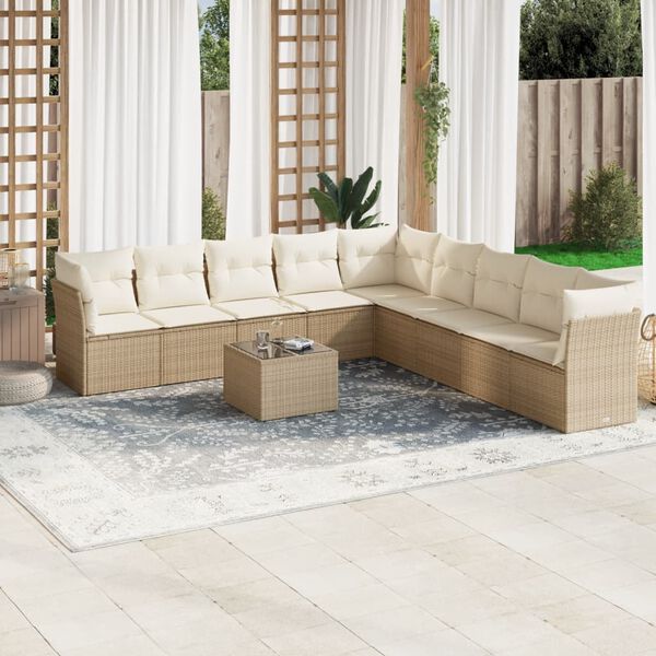 vidaXL Salon de jardin avec coussins 10 pcs beige r&eacute;sine tress&eacute;e