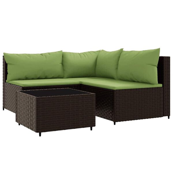 vidaXL Salon de jardin 4 pcs avec coussins Marron Résine tressée