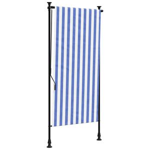vidaXL Store roulant d'ext&eacute;rieur bleu et blanc 120x270 cm tissu acier