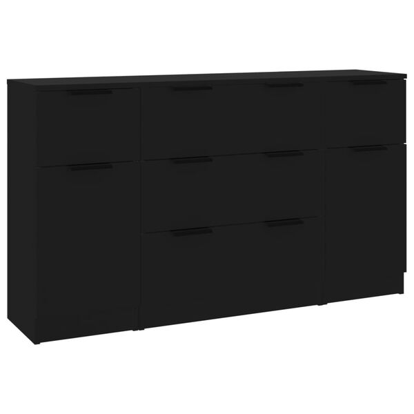 vidaXL Ensemble de buffets 3 pcs Noir Bois d'ing&eacute;nierie