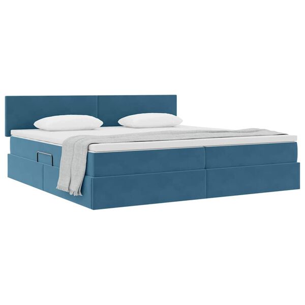 vidaXL Lit de Rangement avec matelas Bleu fonc&eacute; 200 x 200 cm Velours