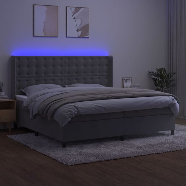 vidaXL Sommier &agrave; lattes de lit matelas et LED Gris clair 200x200 cm