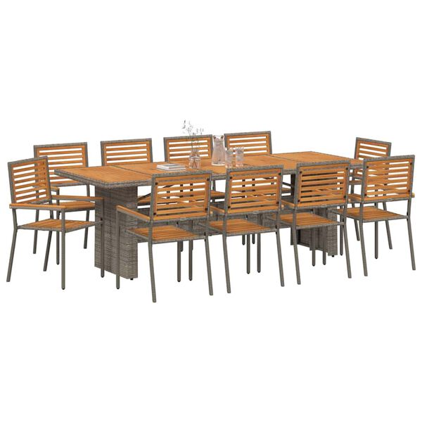 vidaXL Ensemble de salle &agrave; manger pour jardin 11 pcs Gris et marron