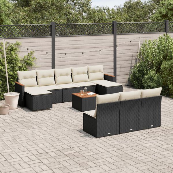 vidaXL Salon de jardin 11 pcs avec coussins noir r&eacute;sine tress&eacute;e