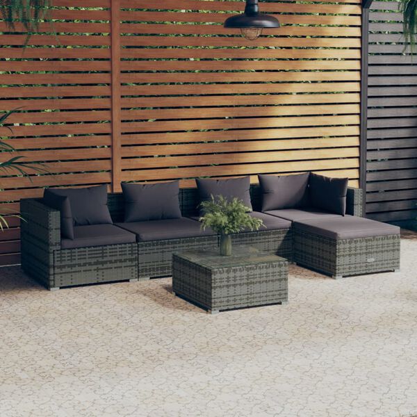 vidaXL Salon de jardin 6 pcs avec coussins R&eacute;sine tress&eacute;e Gris