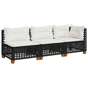 vidaXL Canap&eacute; de jardin avec coussins 3 places noir r&eacute;sine tress&eacute;e