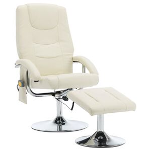 vidaXL Fauteuil de massage avec repose-pied blanc cr&egrave;me similicuir