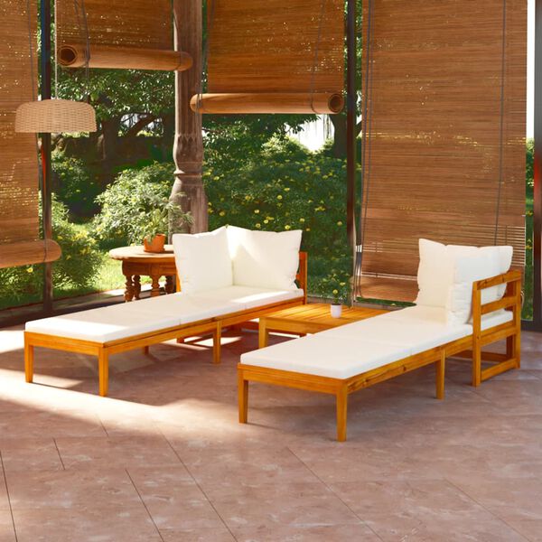 vidaXL Salon de jardin 3 pcs avec coussins blanc crème Bois d'acacia
