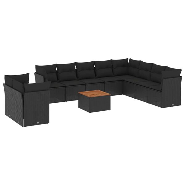 vidaXL Salon de jardin 11 pcs avec coussins noir r&eacute;sine tress&eacute;e