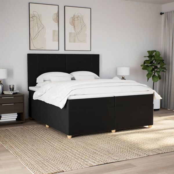 vidaXL Sommier &agrave; lattes de lit avec matelas Noir 200x200 cm Tissu