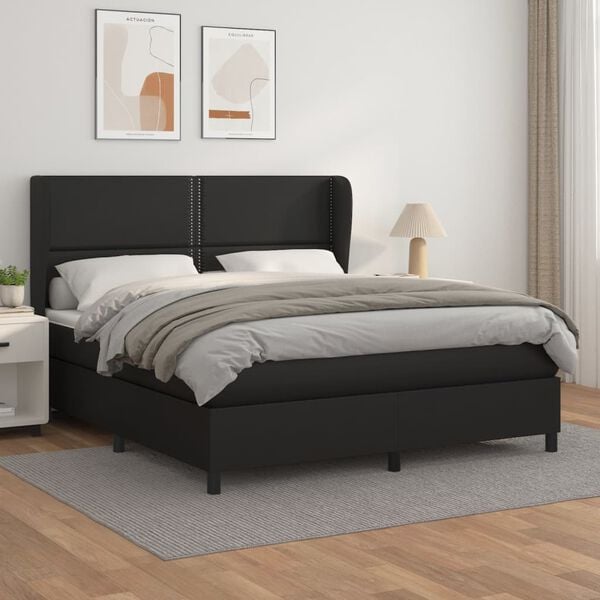 vidaXL Sommier &agrave; lattes de lit avec matelas Noir 180x200 cm Similicuir