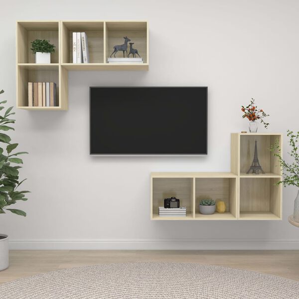 vidaXL Meubles TV muraux 4 pcs Ch&ecirc;ne sonoma Bois d'ing&eacute;nierie