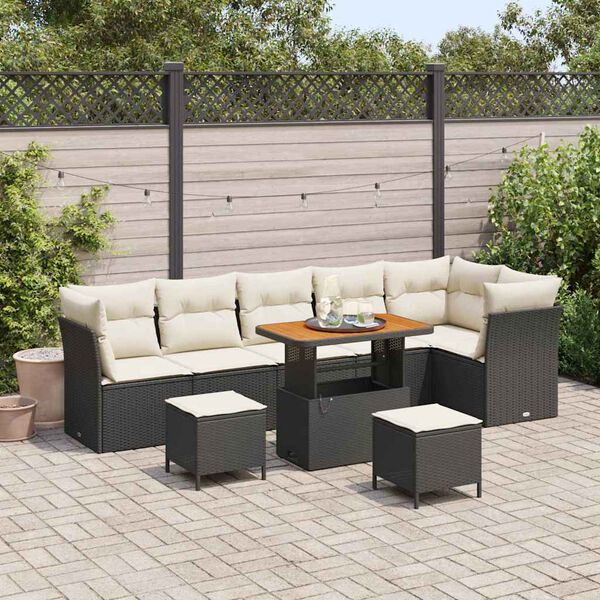vidaXL Ensemble de canap&eacute; de jardin avec coussin 9 pcs Noir et cr&egrave;me