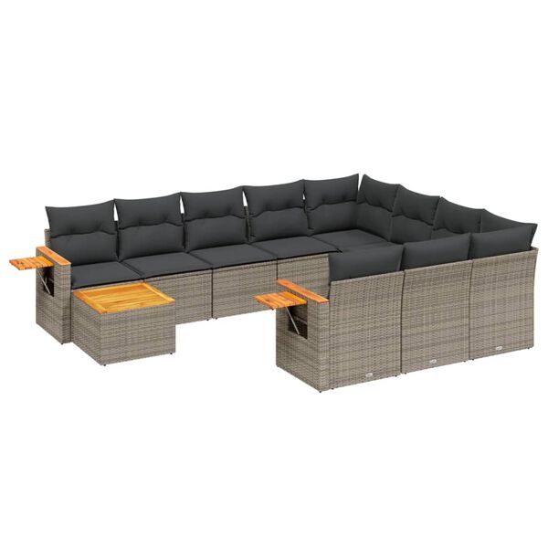 vidaXL Salon de jardin 11 pcs avec coussins gris r&eacute;sine tress&eacute;e