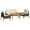vidaXL Salon de jardin 4 pcs et coussins R&eacute;sine tress&eacute;e et bois massif