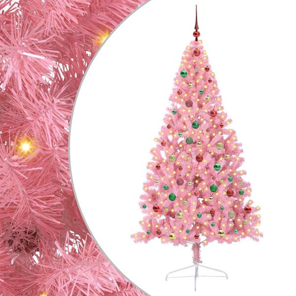 vidaXL Sapin de No&euml;l artificiel pr&eacute;-&eacute;clair&eacute; Rose 180 cm PVC