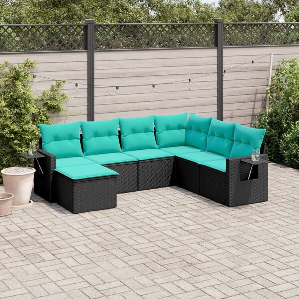 vidaXL Salon de jardin 7 pcs avec coussins noir r&eacute;sine tress&eacute;e