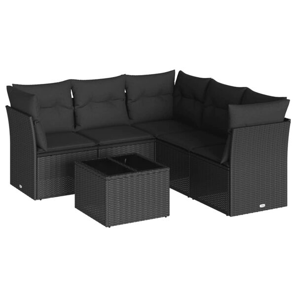 vidaXL Salon de jardin 6 pcs avec coussins noir r&eacute;sine tress&eacute;e