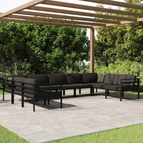 vidaXL Salon de jardin 9 pcs avec coussins Aluminium Anthracite