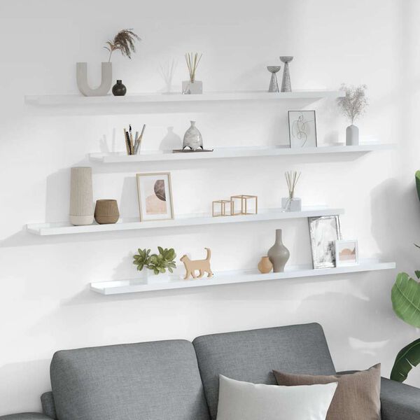 vidaXL &Eacute;tag&egrave;res murales 4 pcs Blanc brillant 115x9x3 cm