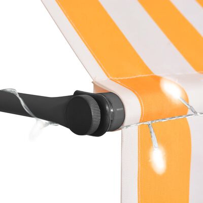 vidaXL Auvent manuel rétractable avec LED 300 cm Blanc et orange