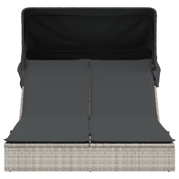 vidaXL Chaise longue double avec auvent et coussins gris clair rotin