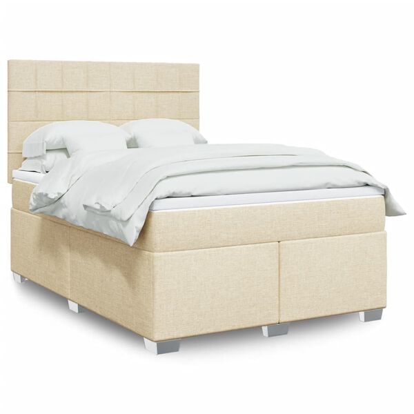 vidaXL Sommier &agrave; lattes de lit avec matelas Cr&egrave;me 140x190 cm Tissu